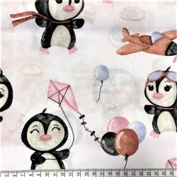 Fabric Cotton Penguin and small plane | Wolf Fabrics