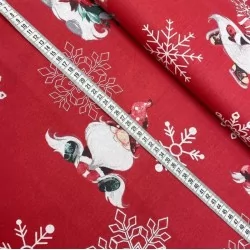 Christmas Elves Fabric Cotton Red Background | Wolf Fabrics
