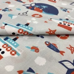 Blue Whale Cotton Fabric and Boat | Wolf Fabrics