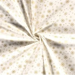 Fabric Cotton Snowflakes Golden Background White | Wolf Fabrics