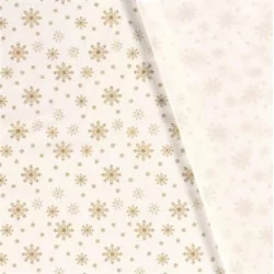 Fabric Cotton Snowflakes Golden Background White | Wolf Fabrics