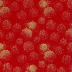 Fabric Cotton golden Christmas baubles Red Background | Wolf Fabrics