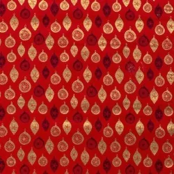 Fabric Cotton golden Christmas baubles Deco Red Background | Wolf Fabrics