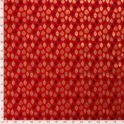 Fabric Cotton golden Christmas baubles Deco Red Background | Wolf Fabrics