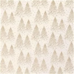 Fabric Cotton  Golden Christmas Trees Background White | Wolf Fabrics