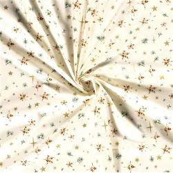 Fabric Cotton Golden Stars and Fir Branches Background White | Wolf Fabrics