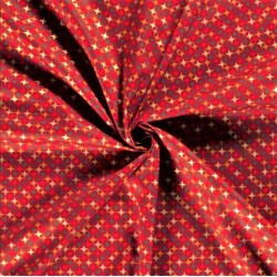 Fabric Cotton Christmas Gold Stars Red Background | Wolf Fabrics