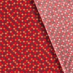 Fabric Cotton Christmas Gold Stars Red Background | Wolf Fabrics