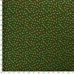 Fabric Cotton Christmas Gold Stars  Green Background | Wolf Fabrics