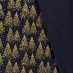 Fabric Cotton  Golden Christmas Trees Navy Blue Background | Wolf Fabrics
