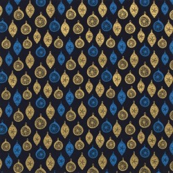 Fabric Cotton golden Christmas baubles Deco navy blue Background | Wolf Fabrics