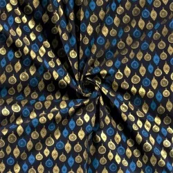 Fabric Cotton golden Christmas baubles Deco navy blue Background | Wolf Fabrics