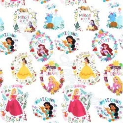 Fabric Disney Princesses white background | Wolf Fabrics