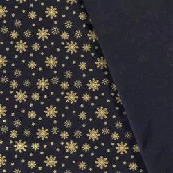 Fabric Cotton Snowflakes Golden Navy Blue Background | Wolf Fabrics