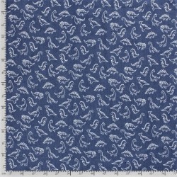 Fabric Jean light blue stretch printed small dinosaurs  | Wolf Fabrics