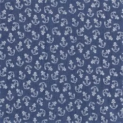 Fabric Jean light blue stretch printed anchors | Wolf Fabrics