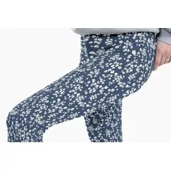 Dark blue stretch jean fabric small white  flowers |  Wolf Fabrics