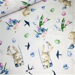 Fabric coton Easter Bunny and Swallow | Wolf Fabrics