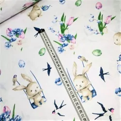 Fabric coton Easter Bunny and Swallow | Wolf Fabrics