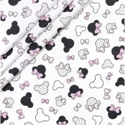 Fabric Cotton Minnie-Mickey-Mouse Little Head Pink Bow | Wolf Fabrics
