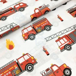 Fabric cotton Fire Truck White Background | Wolf Fabrics