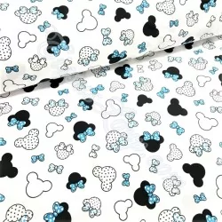 Fabric Cotton Minnie-Mickey-Mouse Small Head Knotted turquoise blue | Wolf Fabrics