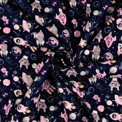 Fabric Cotton Astronaut dog in space Navy Blue Background | Wolf Fabrics
