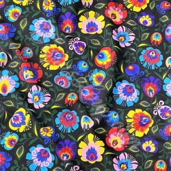 Fabric Cotton Folkloric Flowers  Black Background | Wolf Fabrics