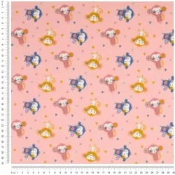 Fabric Jersey Little Monkey Pink background Cotton Organic | Wolf Fabrics