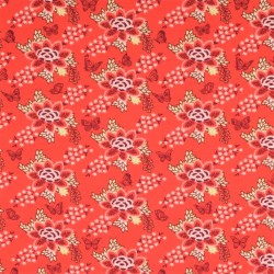 Fabric Jersey Flower and Butterfly color coral background | Wolf Fabric