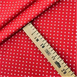 Fabric Cotton White Little Dots 4mm Red Background | Wolf Fabrics