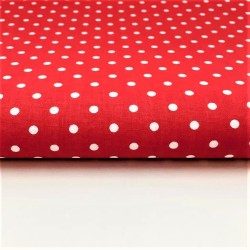 Fabric Cotton White Little Dots 4mm Red Background | Wolf Fabrics
