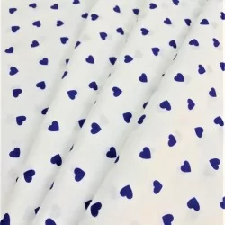 Fabric Cotton Blue hearts white background | Wolf Fabrics