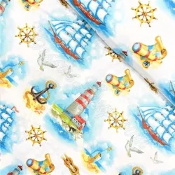 Fabric Cotton sailboats, anchors and lighthouses | Wolf Fabrics