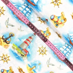 Fabric Cotton sailboats, anchors and lighthouses | Wolf Fabrics