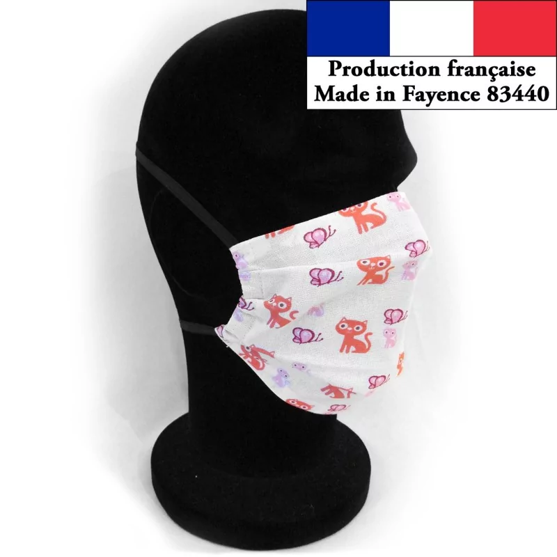 Masque protection léger Chaton et Papillon pour l'été réutilisable AFNOR Made in Fayence | Wolf Fabrics