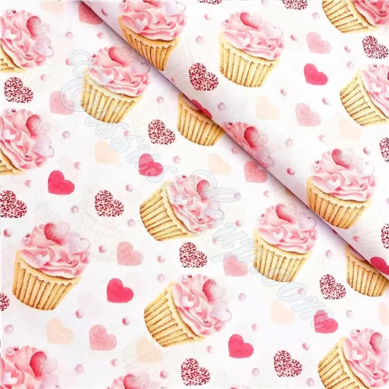Pink Cupcake and Heart Fabric Cotton | Wolf Fabrics