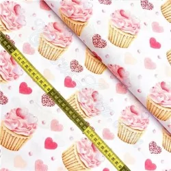 Pink Cupcake and Heart Fabric Cotton | Wolf Fabrics