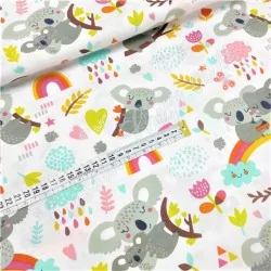 Koala on Rainbow Fabric white Background | Wolf Fabrics
