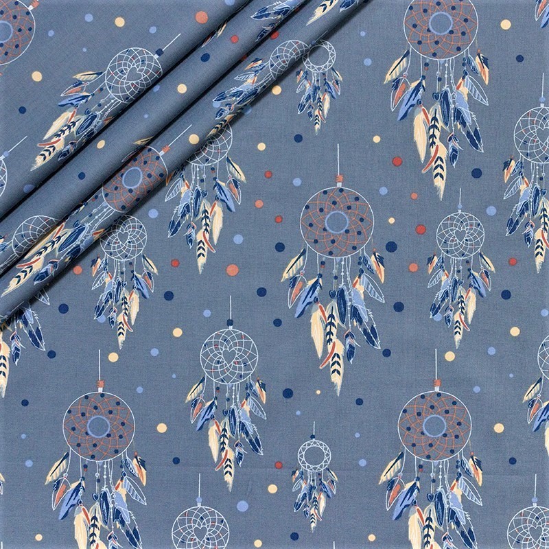 Cotton Fabric Dream Catcher Blue Background | Wolf Fabrics