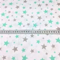 Fabric Cotton Grey and green stars | Wolf Fabrics