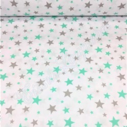 Fabric Cotton Grey and green stars | Wolf Fabrics