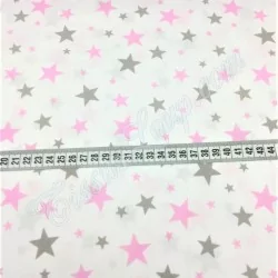 Pink and grey stars fabric cotton | Wolf Fabrics