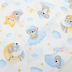 Cotton fabric  Baby Koala Rainbow clouds Moon and stars | Wolf Fabrics