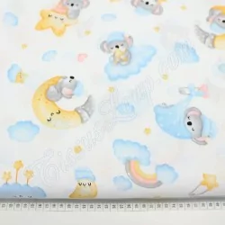 Cotton fabric  Baby Koala Rainbow clouds Moon and stars | Wolf Fabrics