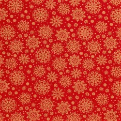 Fabric Cotton Snowflakes Golden Red Background | Wolf Fabrics