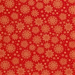 Fabric Cotton Snowflakes Golden Red Background | Wolf Fabrics