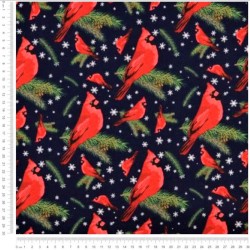 Fabric Cotton Christmas Bird Robin navy blue background | Wolf Fabrics