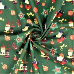 Fabric Cotton Christmas decoration green background | Wolf Fabrics