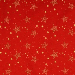 Fabric Cotton Gold stars Red Background | Wolf Fabrics
